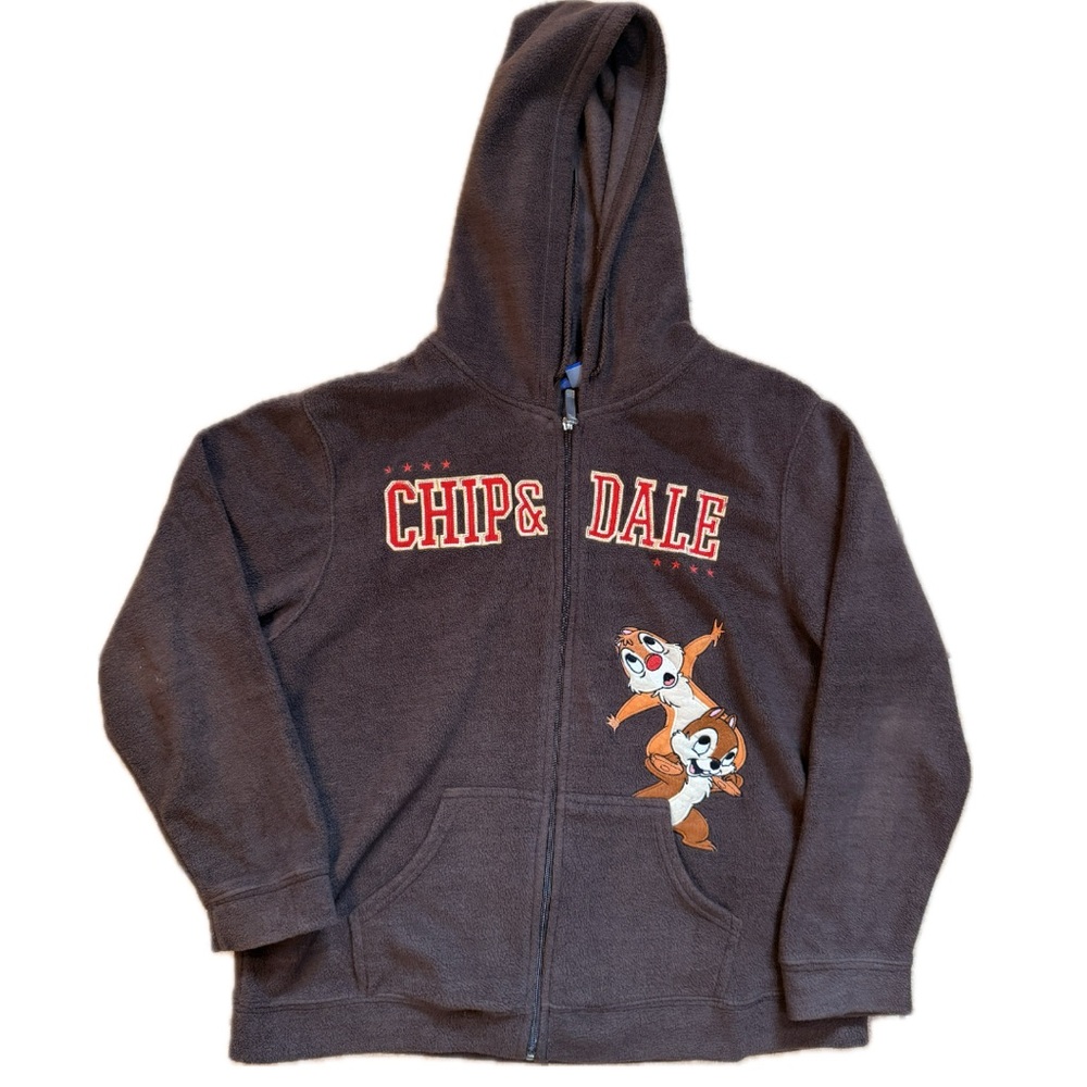 Disney Chip & Dale Brown Fleece Zip Up Hoodie Size XL